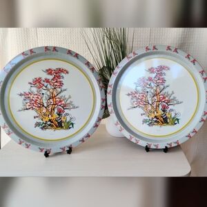 Vintage 1989 Two Oriental/Asian Round Metal Serving Trays
